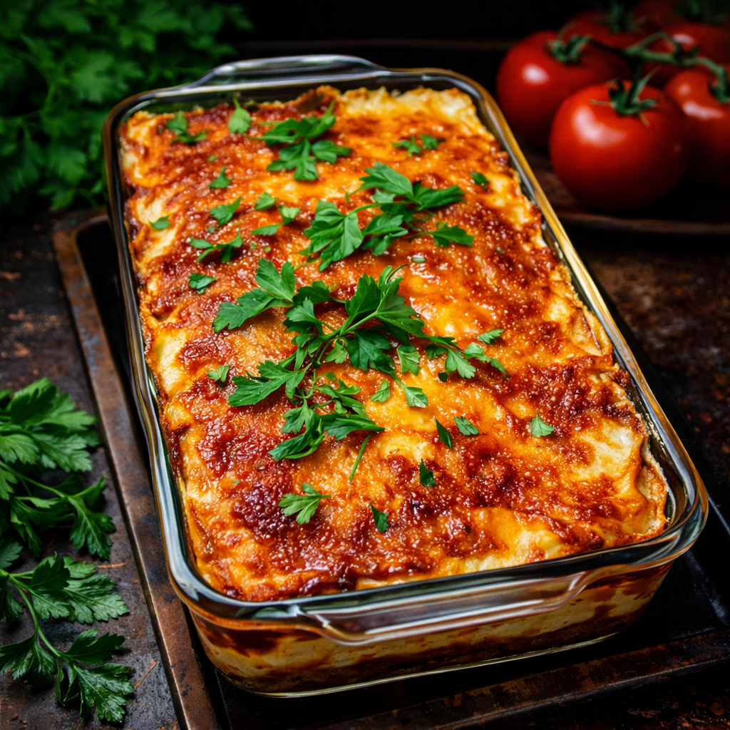 Keto Lasagne aus unserem Hühnernudel Teig