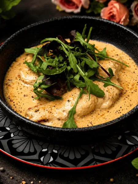Keto Schnitzel, Hühnchen, Hühnchen Schnitzel, Gorgonzola, Soße, KetoChameleons