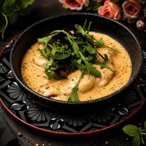 Keto Schnitzel, Hühnchen, Hühnchen Schnitzel, Gorgonzola, Soße, KetoChameleons
