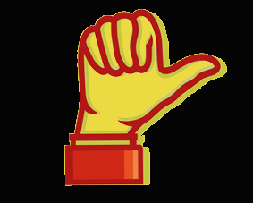 a yellow hand with a red thumb up