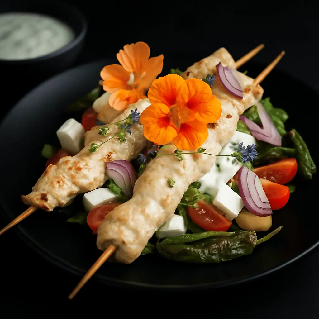 Keto Souvlaki mit Salat und Tsatsiki