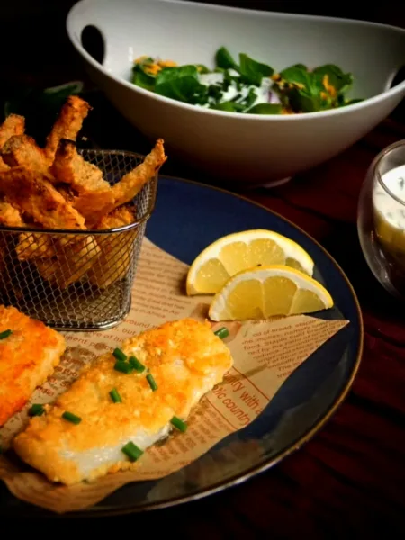 Keto Fish & Chips, glutenfrei, getreidefrei, Rezept, Fisch, Pommes