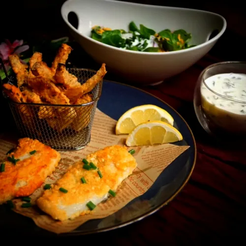 Keto Fish & Chips, glutenfrei, getreidefrei, Rezept, Fisch, Pommes