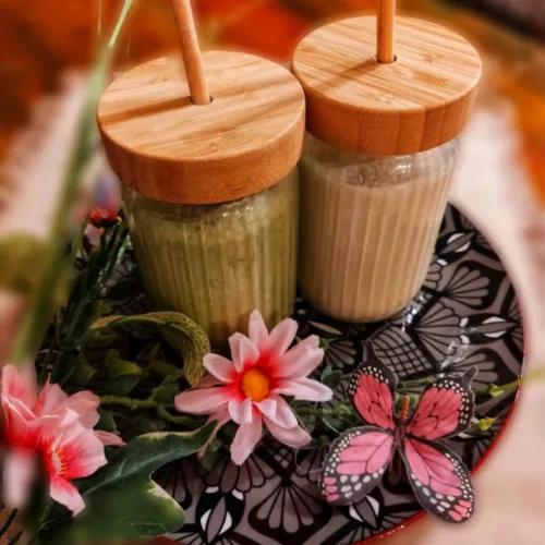 Probiotischer Shake, Shake aus Milchkefir, fermentiert, Rhabarber, Erdbeere, Rezept, Keto