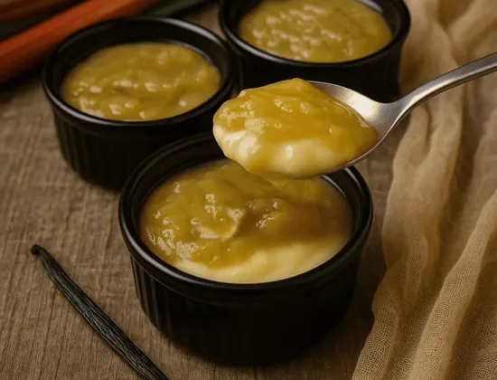Keto Vanille Pudding mit Rhabarberkompott