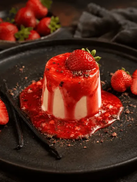 Keto Panna Cotta, Vanille, Erdbeere, Erdbeersoße, italienisch, Keto Dessert, KetoChameleons