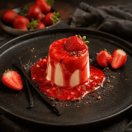 Keto Panna Cotta, Vanille, Erdbeere, Erdbeersoße, italienisch, Keto Dessert, KetoChameleons