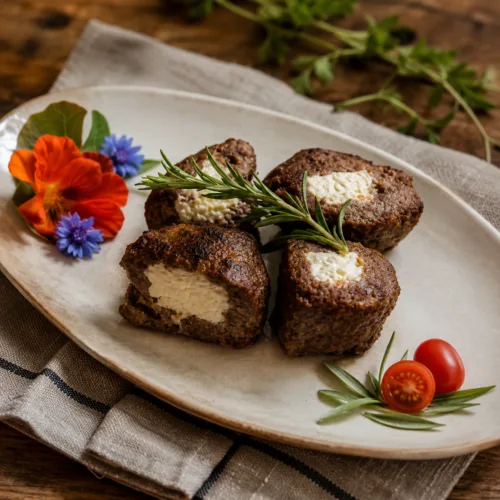 Keto Bifteki, Ziegenkäse, gefüllte Bifteki, Rinderhack, Hackfleisch, Grillen, KetoChameleons