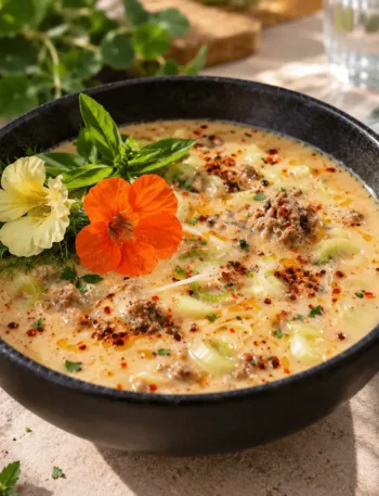 Keto Käse Lauch Suppe, Rinderhack, Hackfleisch, Käse Lauch Suppe mit Hackfleisch, KetoChameleons