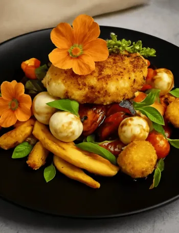 Warmer Tomatensalat mit paniertem Burrata und Mozzarella (3)