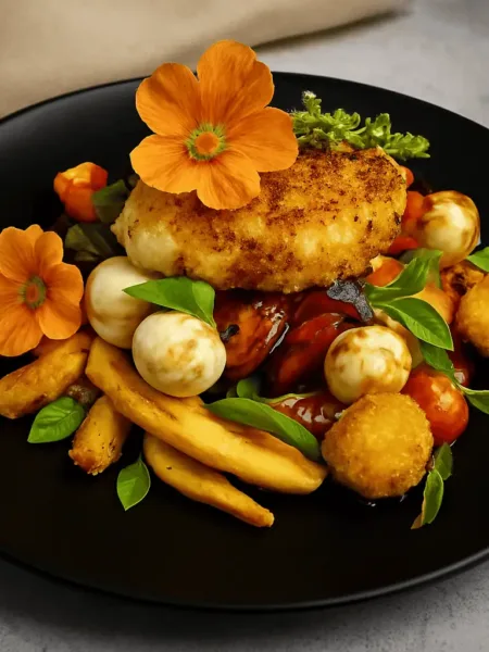 Warmer Tomatensalat mit gebackenem Burrata & Mozzarella – knusprig, cremig, Keto 6 Warmer Tomatensalat mit gebackenem Burrata & Mozzarella – knusprig, cremig, Keto Warmer Tomatensalat mit paniertem Burrata und Mozzarella (3)