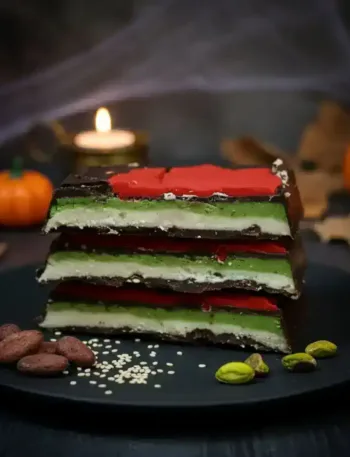 Halloween-Schokolade-Sesam-Pistazie-Keto Schokolade, gefüllte Schokolade, zuckerfrei, KetoChameleons
