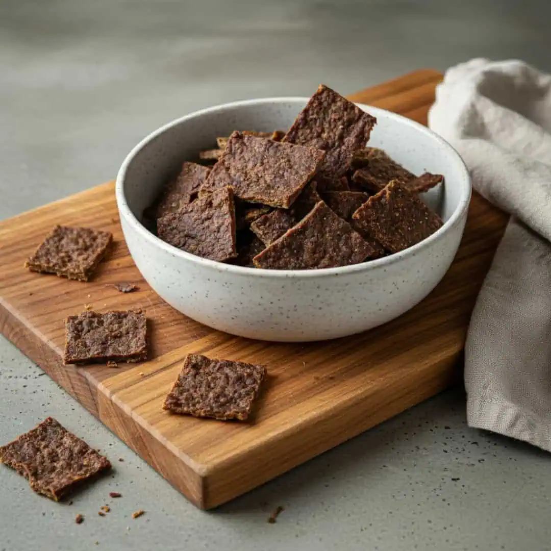 Beef Jerky Rinderhack Unsere Cracker sind super knusprig, einfach in der Herstellung und lassen sich leicht abwandeln. Dazu liefern sie viel Protein und sind ein super Snack für unterwegs.