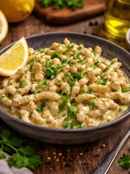 Hühnernudeln Zitronensoße