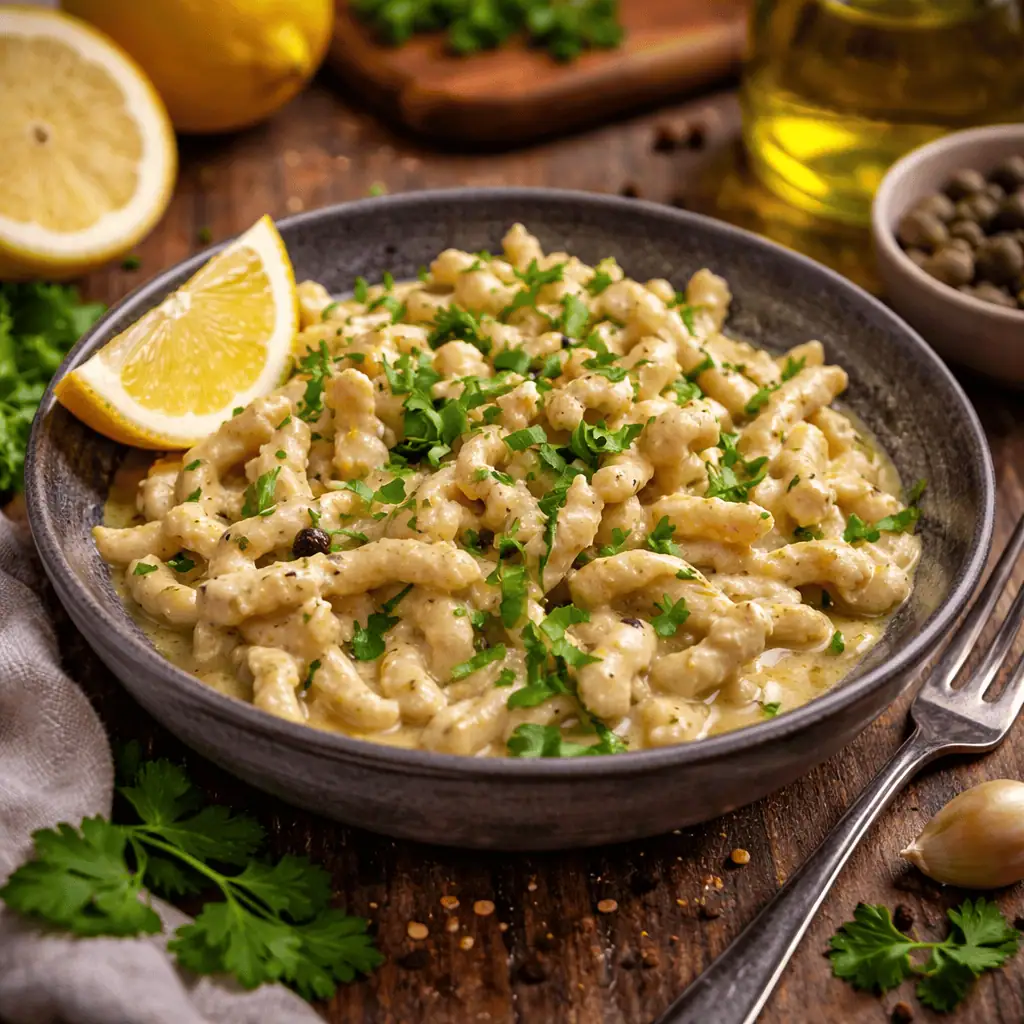 Hühnernudeln Zitronensoße