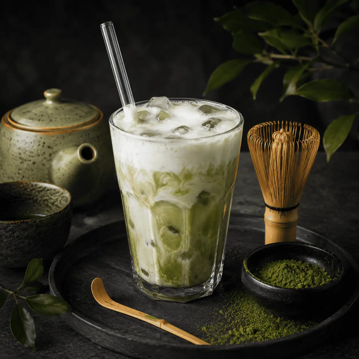 Keto Iced Matcha Latte, Matcha, Eis, Latte, Tee, KetoChameleons