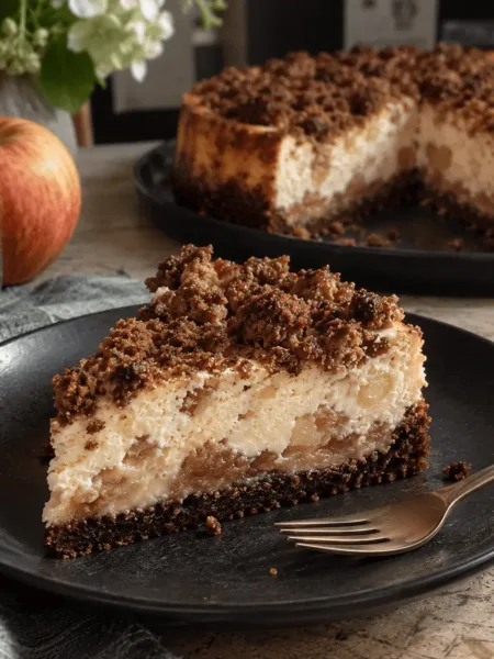 Keto Bratapfel Käsekuchen, Cheesecake, New York Cheesecake, Apfel, Marzipan, Streusel, KetoChameleons