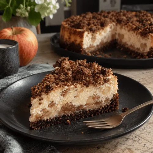 Keto Bratapfel Käsekuchen, Cheesecake, New York Cheesecake, Apfel, Marzipan, Streusel, KetoChameleons