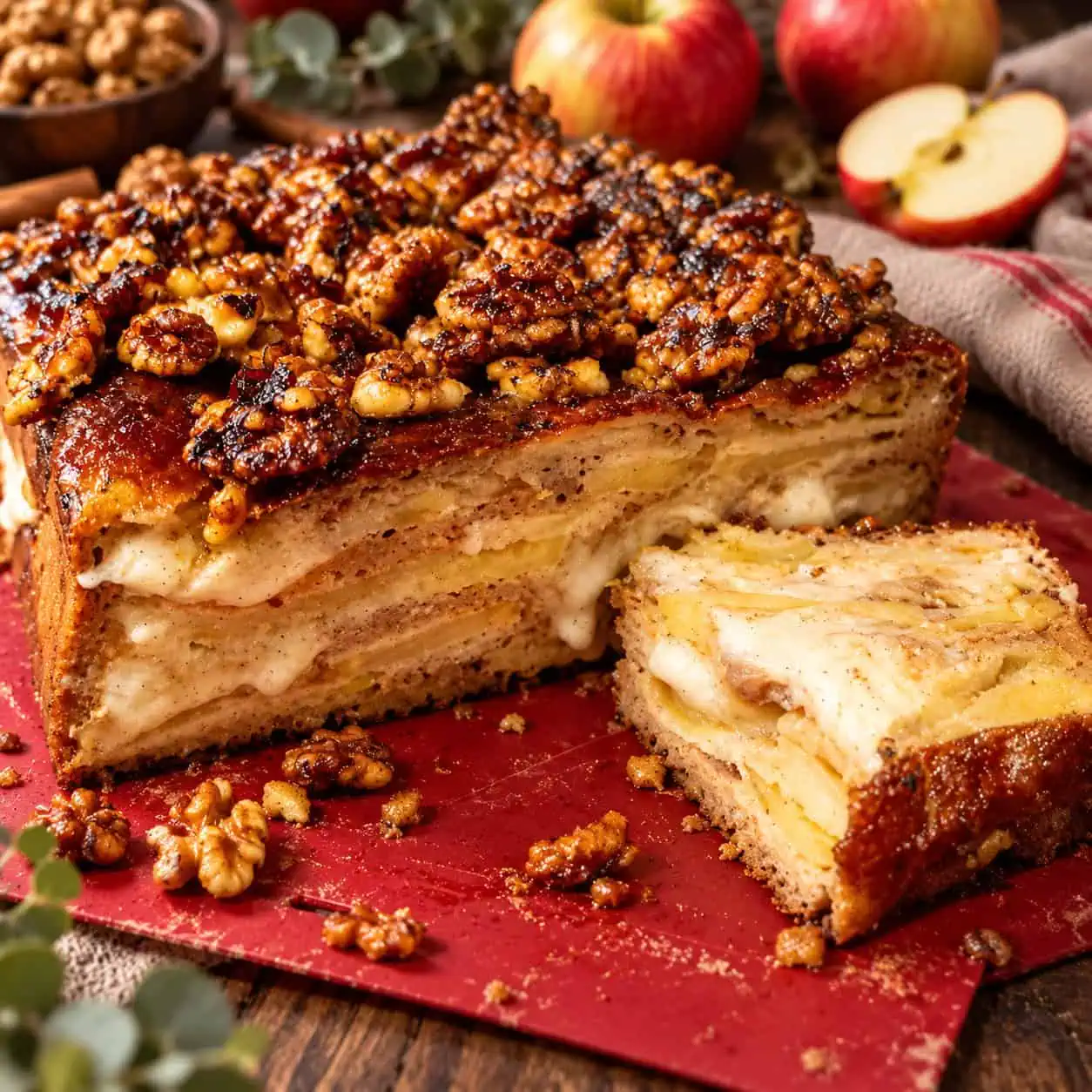 Apfelkuchen geschichtet, Keto, Schichtkuchen, Kaiser-Alexander, Vanillecreme, gebrannte Walnuss, low Carb, zuckerfrei, KetoChameleons
