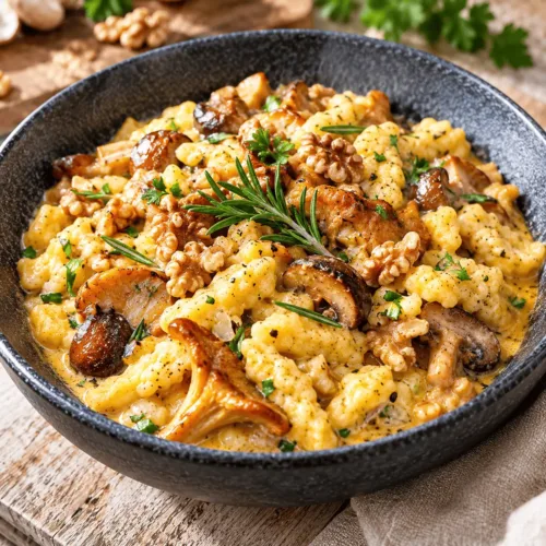 Keto Nudelpfanne, Keto Nudeln, Pilze, Herbst, Kürbis, Spätzlepfanne, Keto Kochen, Walnuss, Rosmarin, Ziegenkäse, HighProtein, KetoChameleons